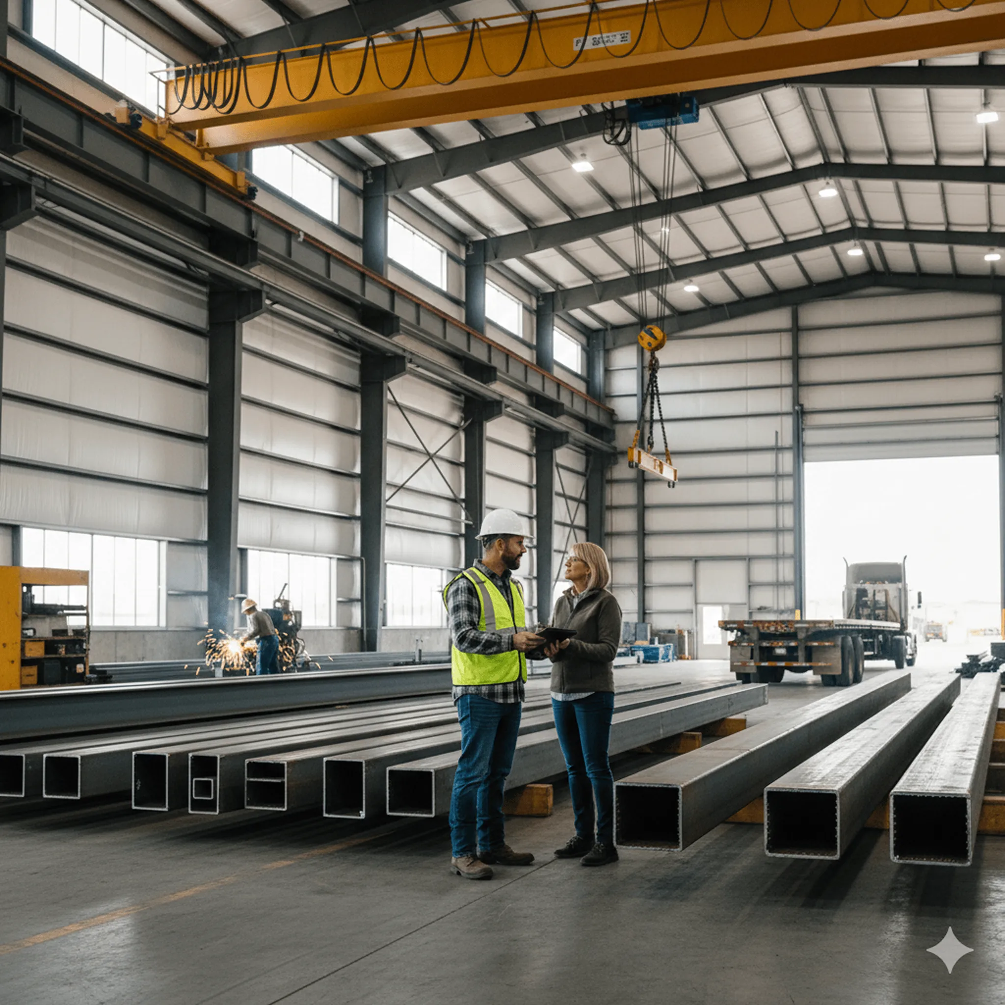 Steel building materials being manufactured and prepared for delivery to a Homestead Steel job site